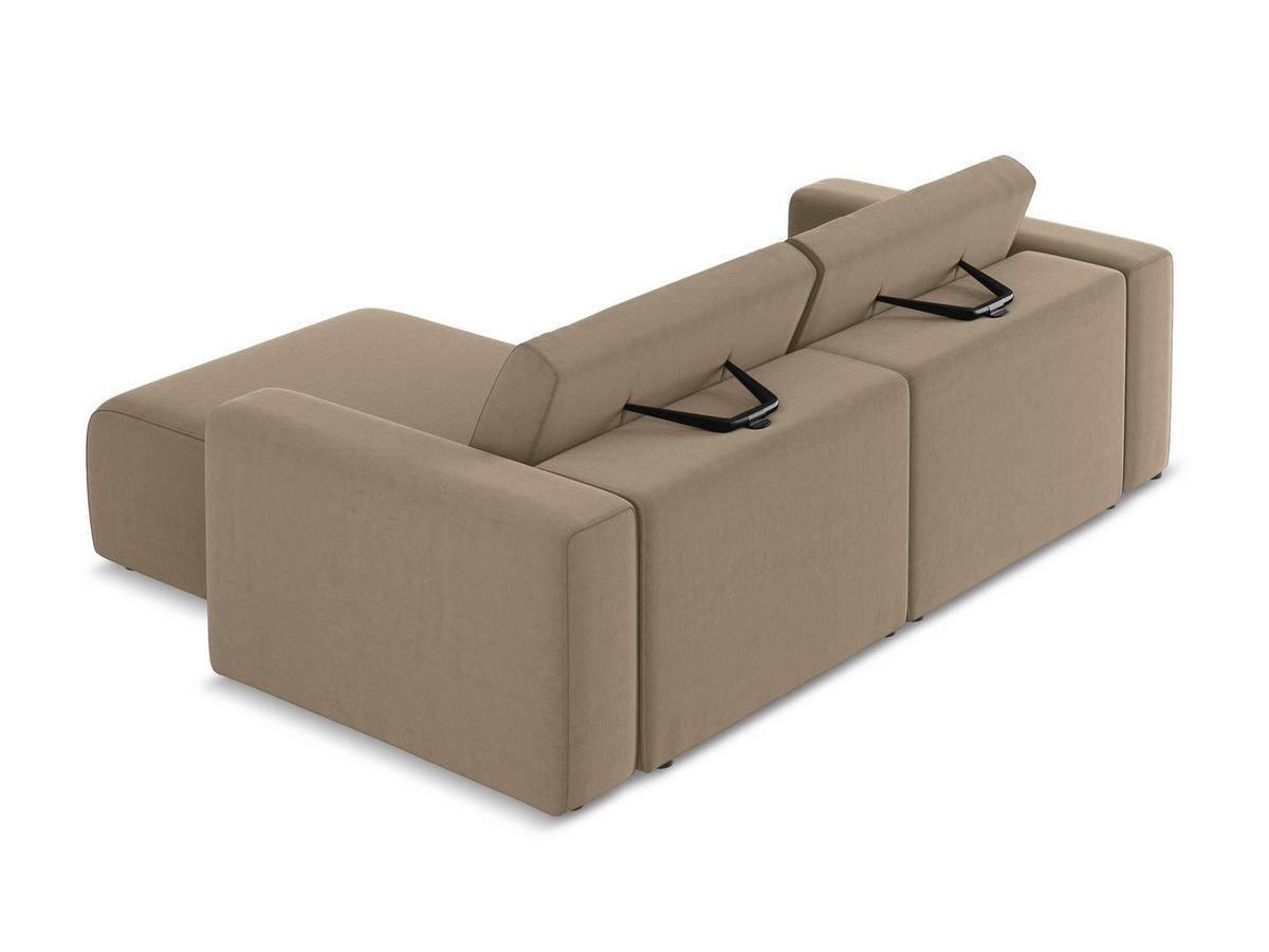 ECKSOFA Rechts Samt Stoff Beige - Beige/Schwarz, Kunststoff/Textil (224/167cm) - Makamii