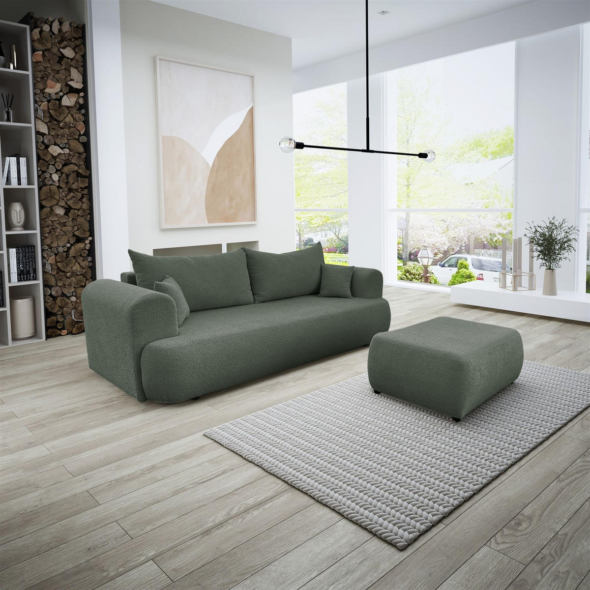 SCHLAFSOFA Anike Inkl. Polsterhocker - Waldgrün, Holzwerkstoff/Textil (240/78/110cm) - Fun Möbel