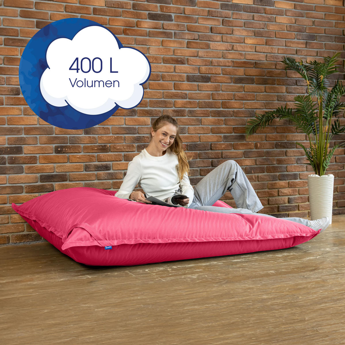 SITZSACK XXL Caree pink, 140x180cm groß für Outdoor - Pink, Textil (180/140/30cm) - Bruni