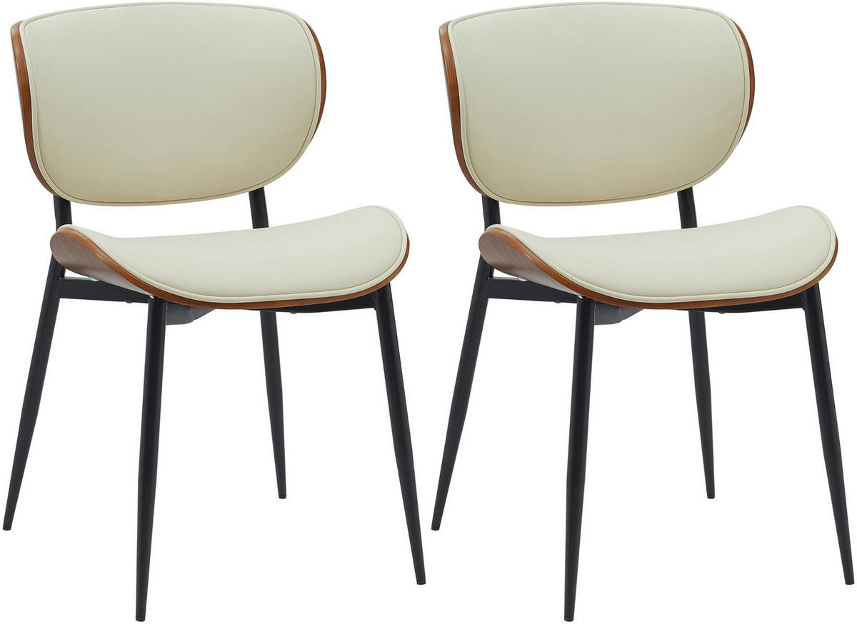 STUHL 2er Set Lederlook Walnuss/Creme - Walnussfarben/Creme, Textil/Metall (50/80/54cm) - CLP