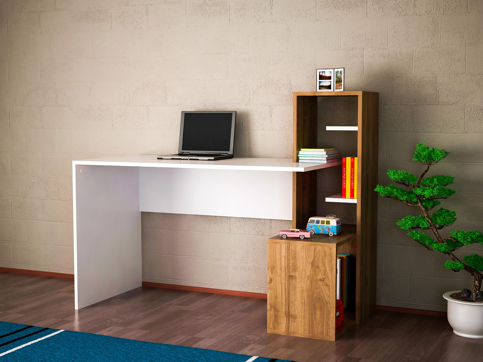 Thumbnail - moebel17 Schreibtisch, Weiß, Walnuss, Holzwerkstoff, 2 Fächer, Rechteckig,Rechteckig, 120x73x60 cm, Arbeitszimmer, Schre...