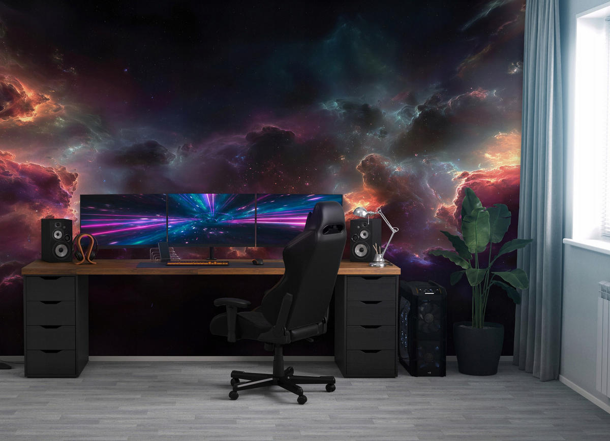 FOTOTAPETE Wolken Kosmos Schwarz 150x105 cm - Multicolor, Papier (150/105cm) - Wallarena