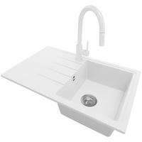 GRANITSPÜLE Mailand, 2-er set Weiß 78/50 cm 1 Becken + Küchenarmatur 40/20 cm + Ablauf-Set ab 45er Unterschrank - Chromfarben/Weiß, Kunststoff (78/19/50cm) - Primagran