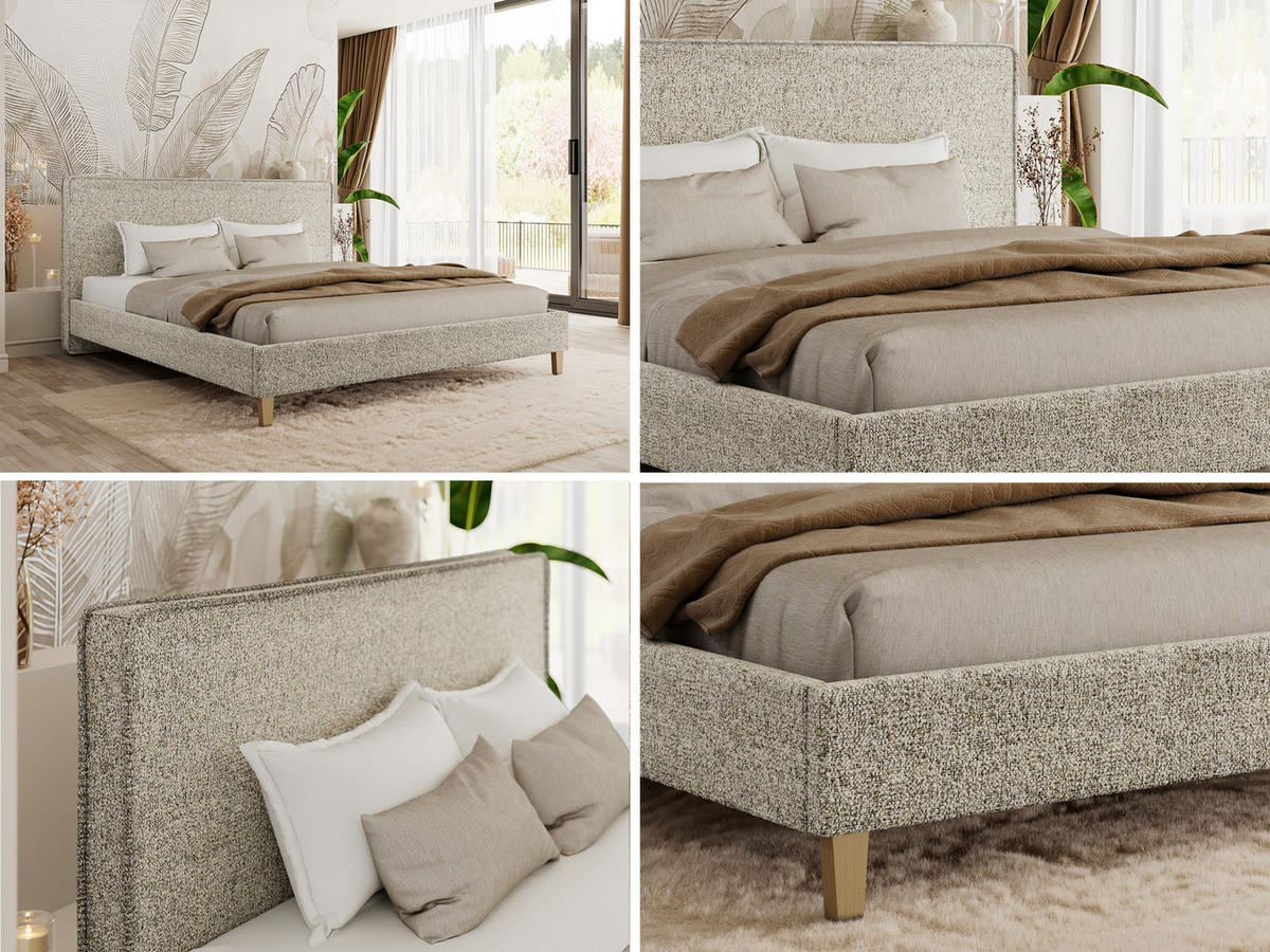 ČALÚNENÁ POSTEĽ LUMARO CLASSIC 140/200 - Béžová Štruktúrovaná látka - Matrac Foam - jadrový buk/béžová, drevo/textil (140/200cm) - MKS