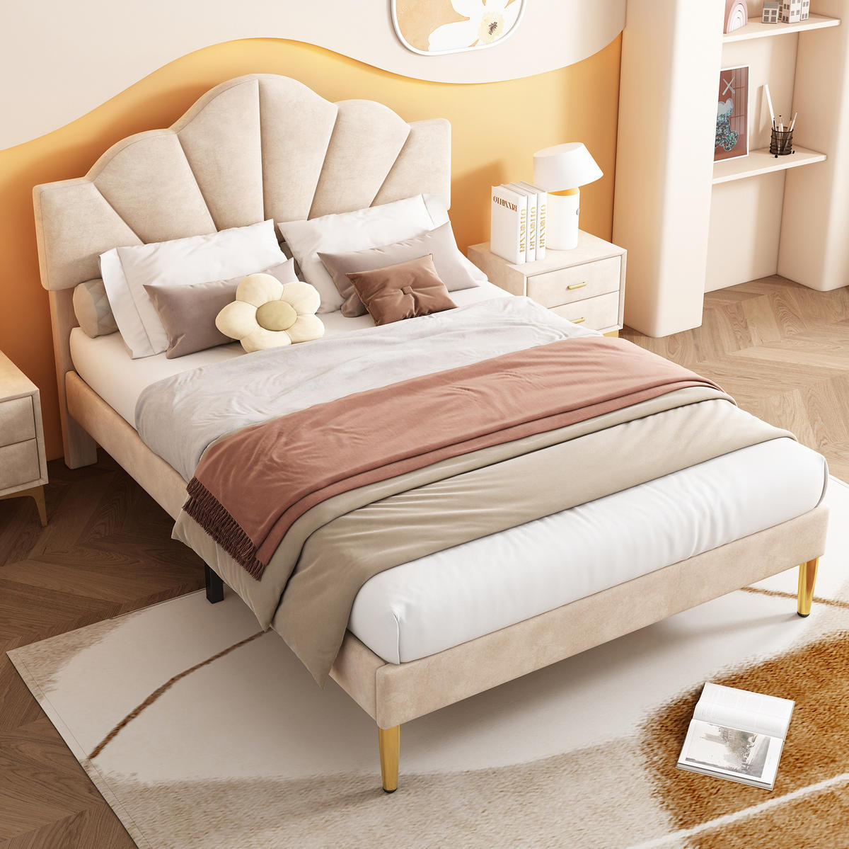 SAMT-POLSTERBETT 140/190 cm in Beige mit höhenverstellbarem Kopfteil - Beige, Textil (140/190cm) - BEAOK