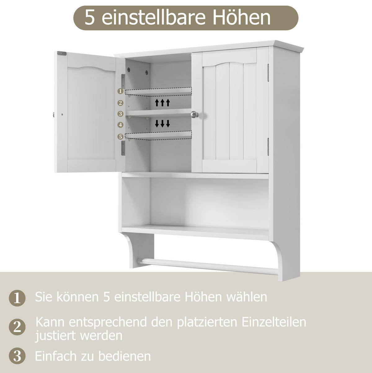 WANDSCHRANK Badezimmerschrank 56.8x19x70cm in Weiß mit verstellbaren Regalen - Weiß, Holzwerkstoff (56.8/70/19cm) - Modfu