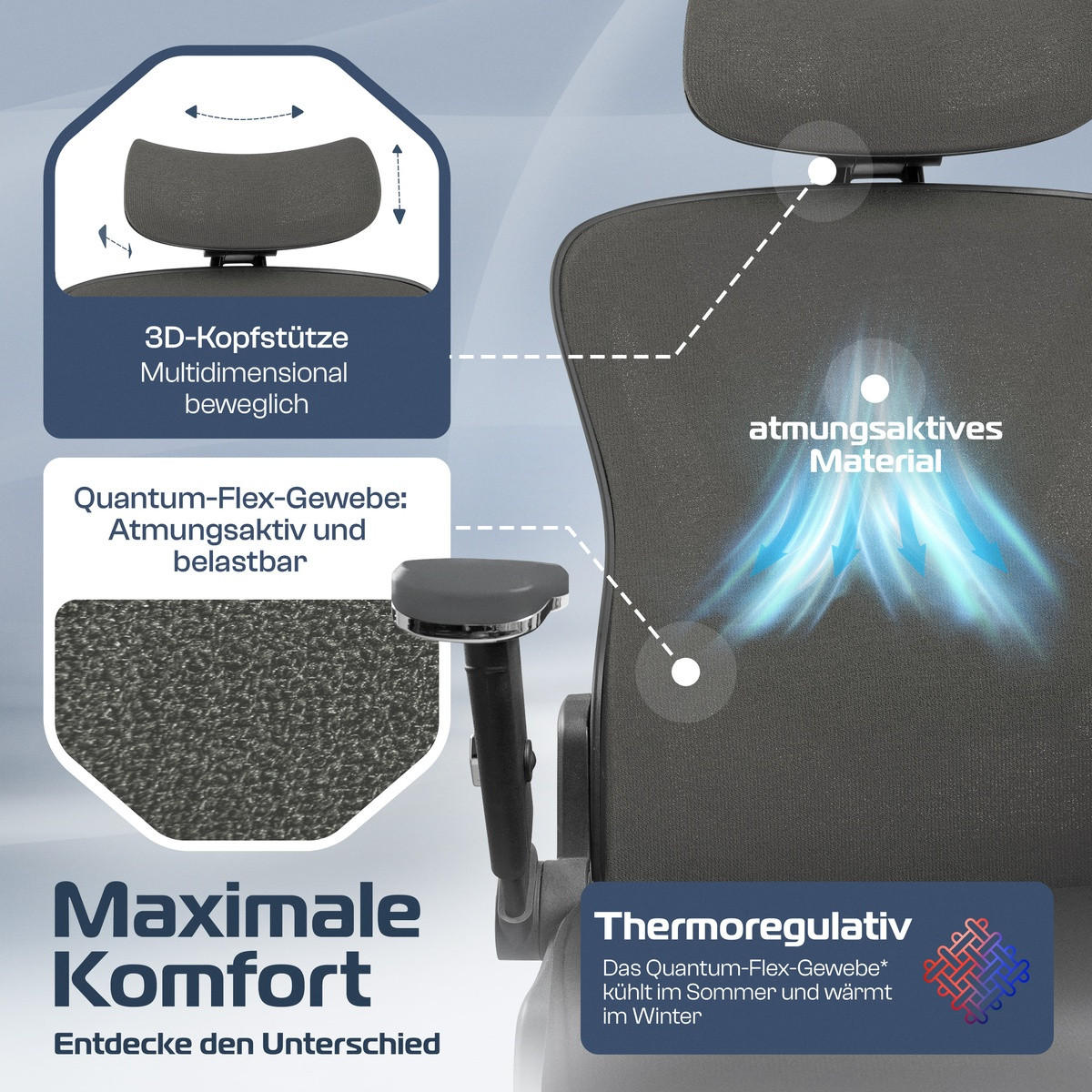 BÜROSTUHL PowerSeat Anthrazit - Anthrazit/Silberfarben, Kunststoff/Textil (74/135/74cm) - Clouvou