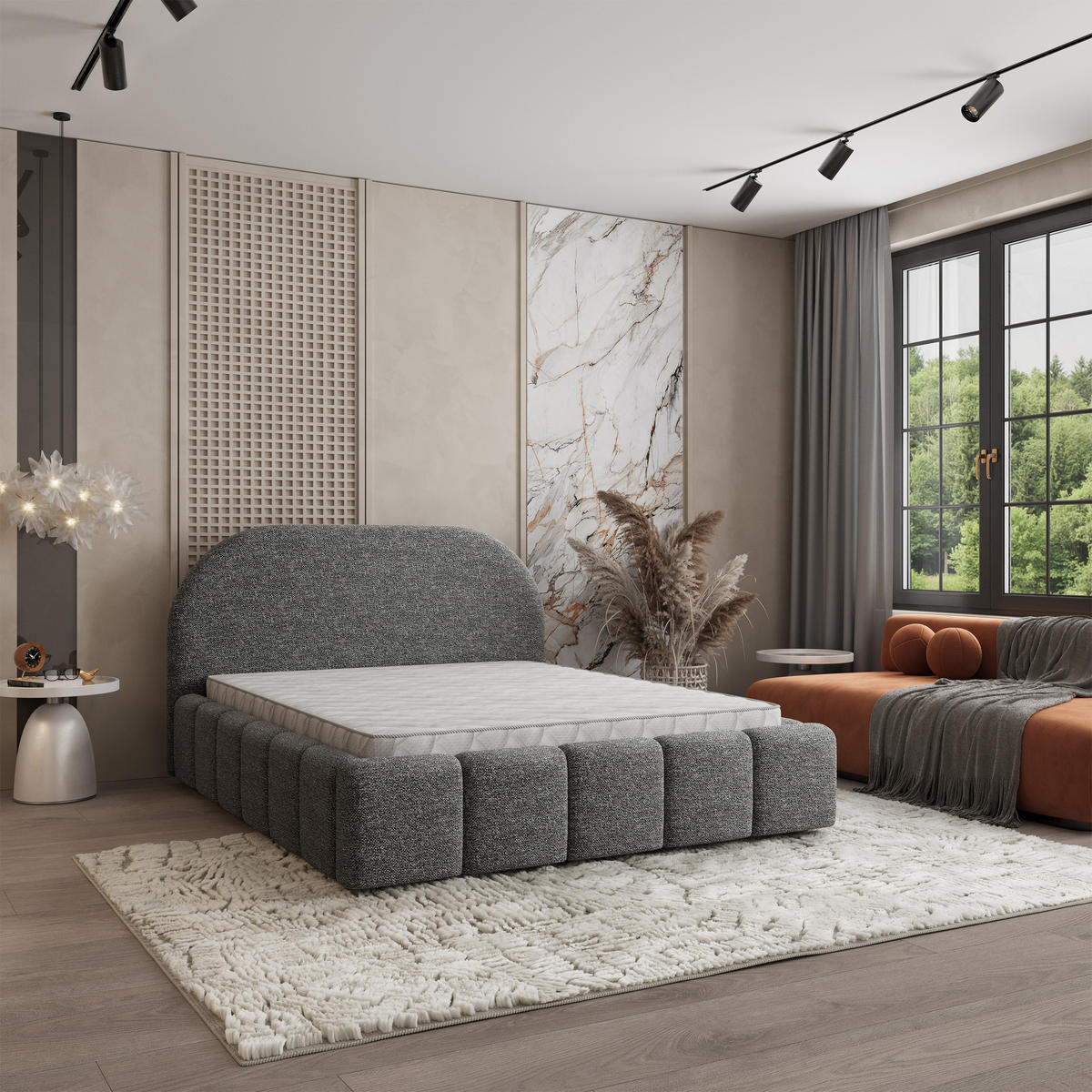 POLSTERBETT FLUSSO 140x200 cm mit Bettkästen - Grau - Grau, Holz (140/200cm) - MASSENO