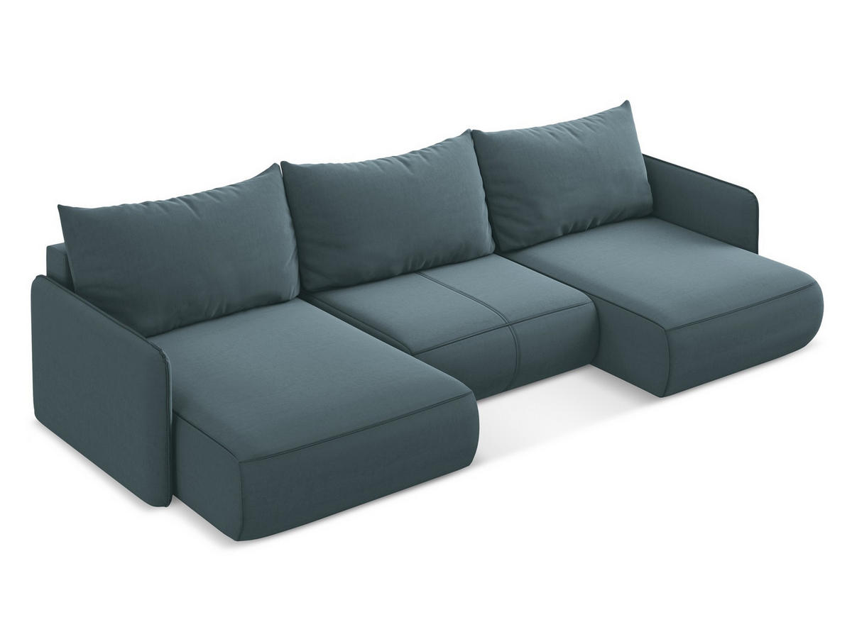 WOHNLANDSCHAFT Samt Stoff Blau - Blau/Petrol, Kunststoff/Textil (290/86/148cm) - Makamii