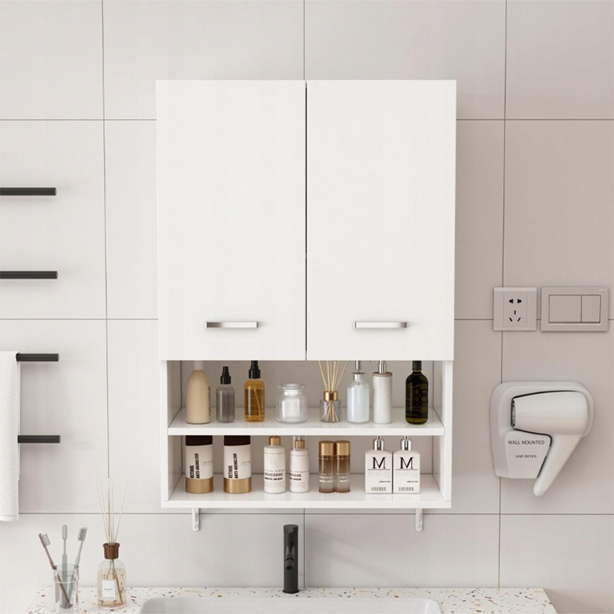 BADEZIMMERSCHRANK, weiß 30/64/90cm - Weiß, Holzwerkstoff (64/90/30cm)