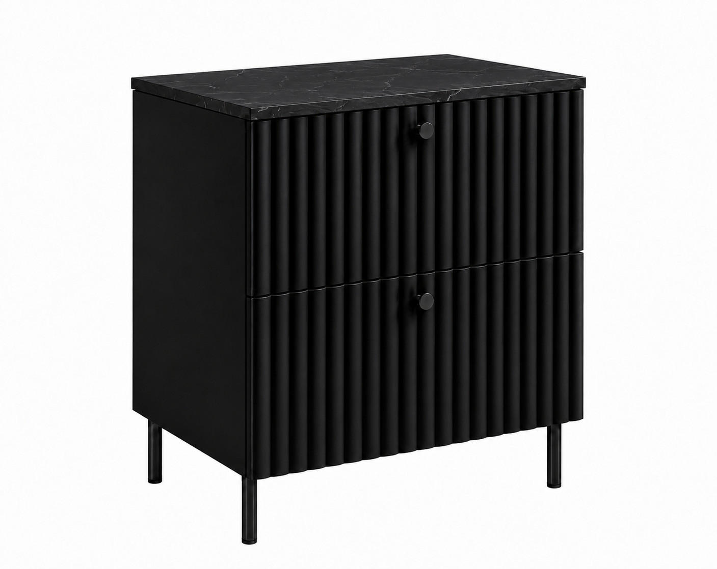 BADEZIMMERSCHRANK: Schwarz / Platte Marmor Black Royal / Griffe Schwarz / Beine Schwarz, 60 x 46 x 73,6 cm - Schwarz, Holzwerkstoff (60/73.6/46cm) - 3XE LIVING