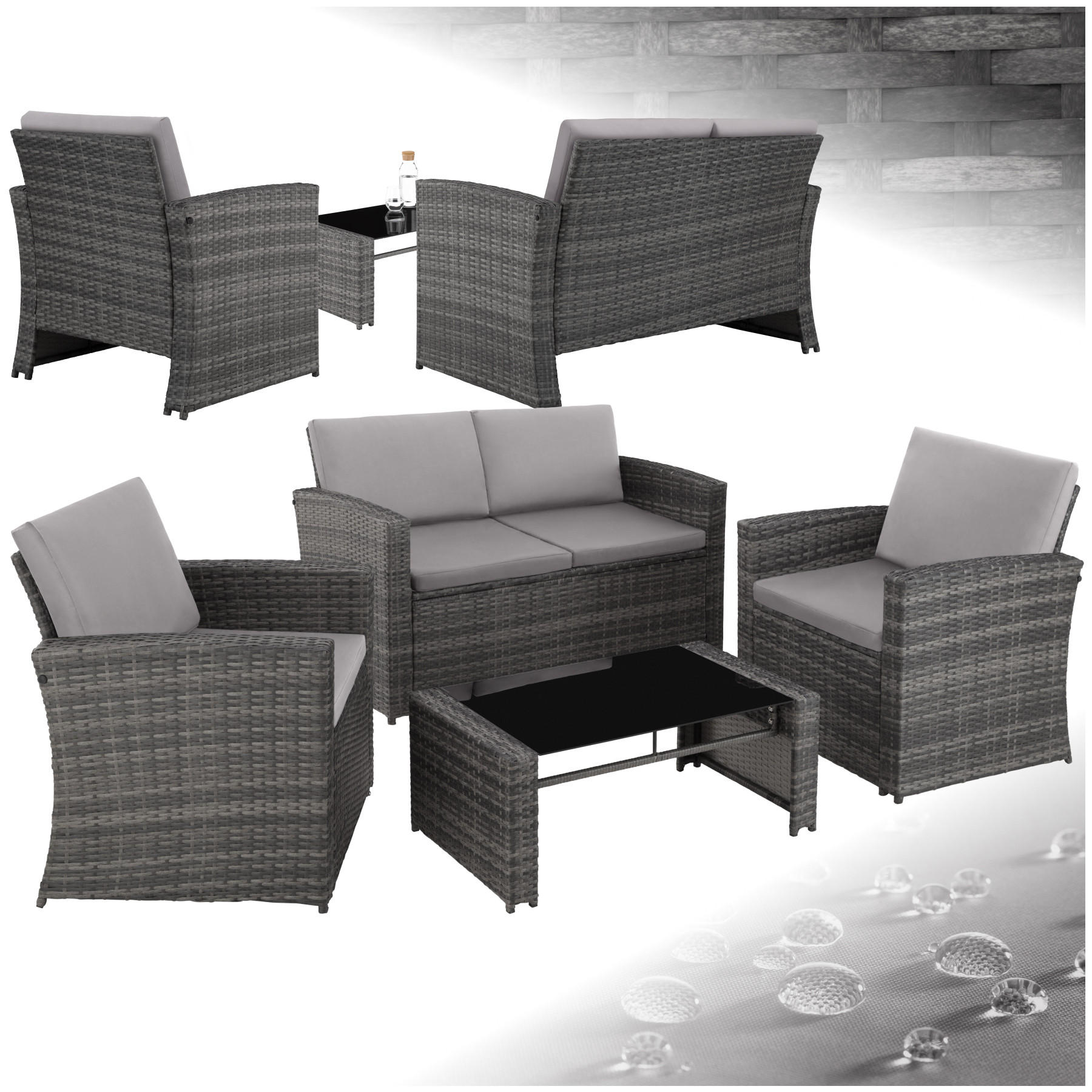 RATTANLOUNGE Jesolo,mit Sicherheitsglasplatte,grau/hellgrau - Grau, Kunststoff - tectake
