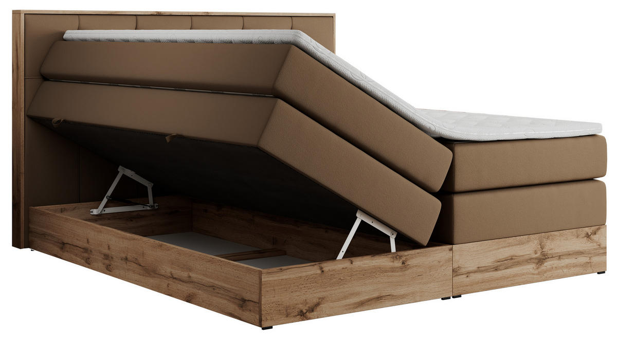 BOXSPRINGBETT VENETO KING 180/200 Braun Kunstleder - H4 - Braun, Holz/Textil (180/200cm) - MKS