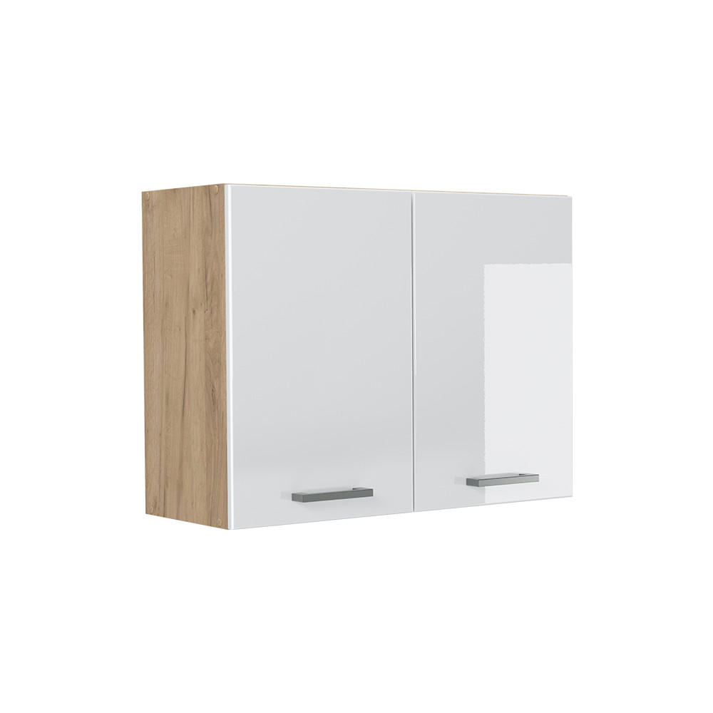 KÜCHENGLASSCHRANK R-Line, Weiß Hochglanz/Goldkraft Eiche, 80 cm - Eichefarben/Weiß Hochglanz, Holzwerkstoff (80/60/31cm) - Vicco