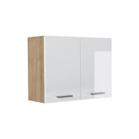 KÜCHENGLASSCHRANK R-Line, Weiß Hochglanz/Goldkraft Eiche, 80 cm - Eichefarben/Weiß Hochglanz, Holzwerkstoff (80/60/31cm) - Vicco