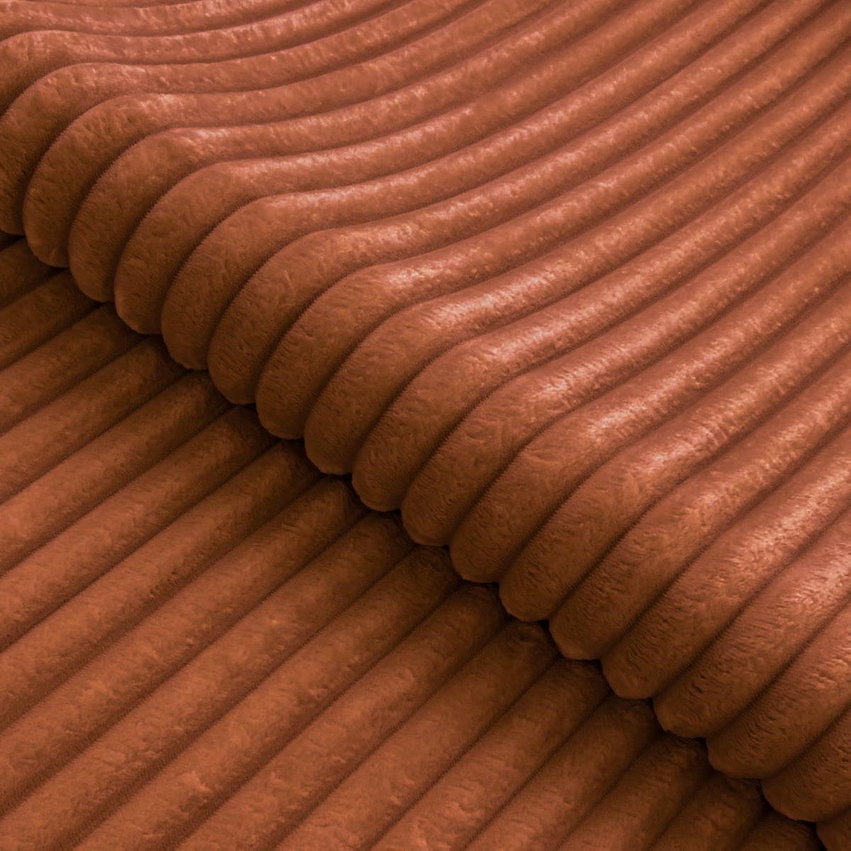 ECKSOFA Calma mit Schlaffunktion und Bettkasten im Bumpy-Design aus weichem Terrakotta Plüschcord - Ottomane links - Terracotta/Schwarz, Holz/Kunststoff (239/140cm) - S-Style