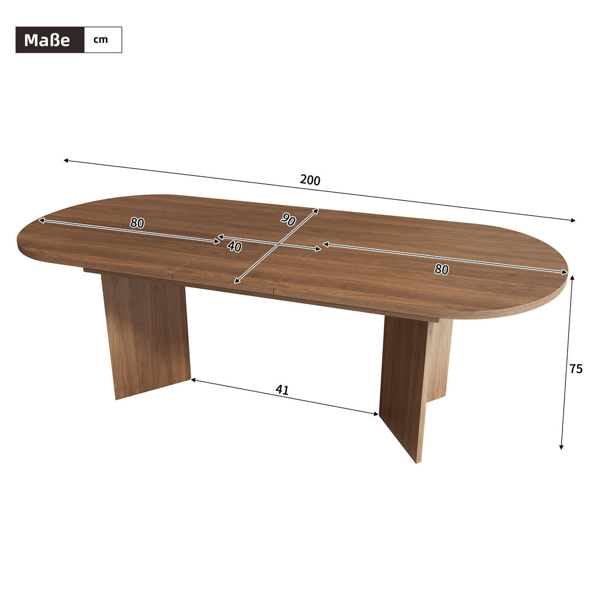 AUSZIEHTISCH Nussbaumfarben 160-200/90/75 cm - Walnussfarben, Holz (90/200/75cm) - PANGIVO