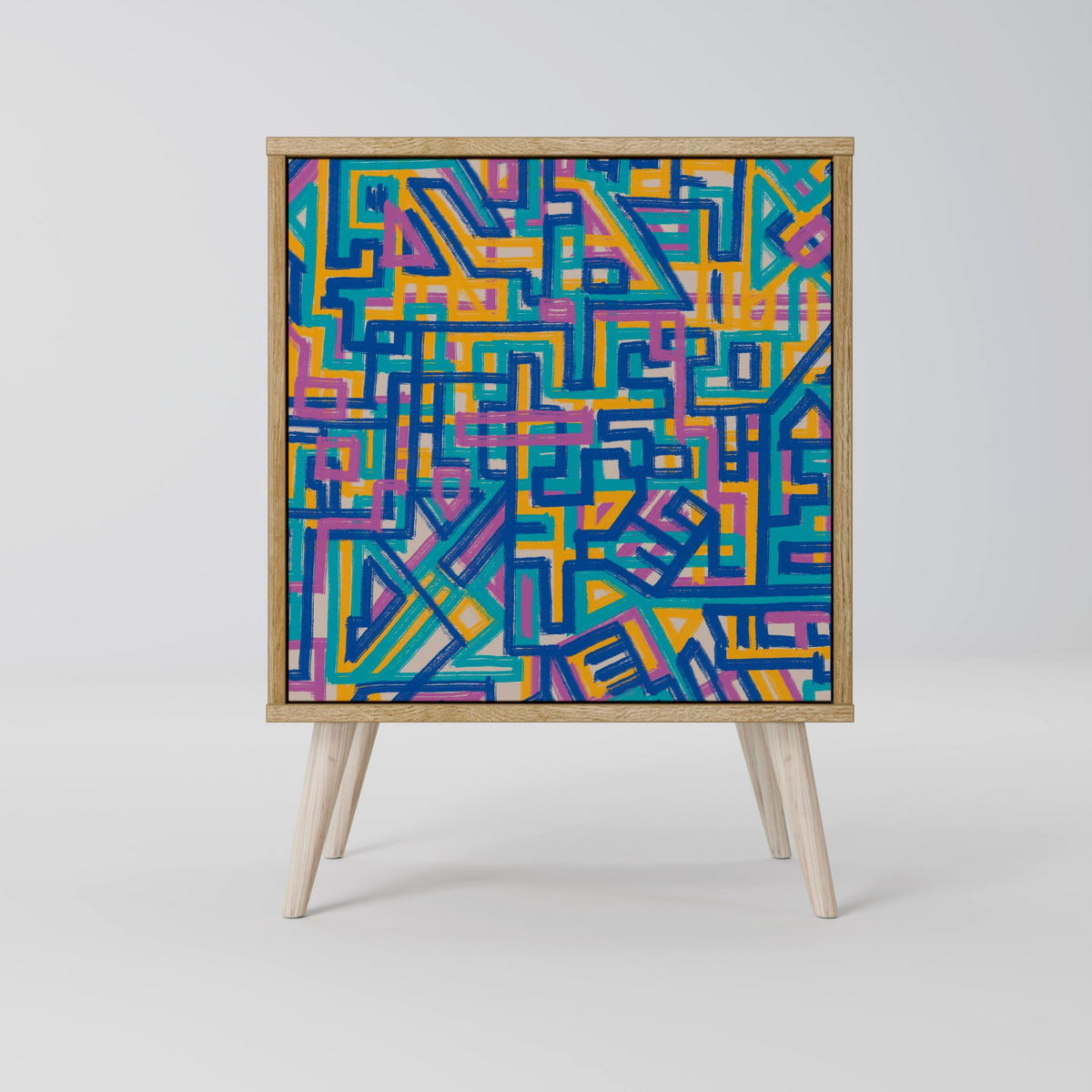 SIDEBOARD MEMORIES MAP, Grau, 57,5x42x77,5 cm, Schräge Buchenholzfüße - Buchefarben/Multicolor, Holzwerkstoff/Buchenholz (57.5/77.5/42cm) - SpaceRebels