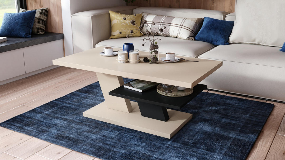 COUCHTISCH rechteckig Beige - Schwarz mit Ablage - Beige/Schwarz, Holzwerkstoff (60/110/45cm) - designimpex