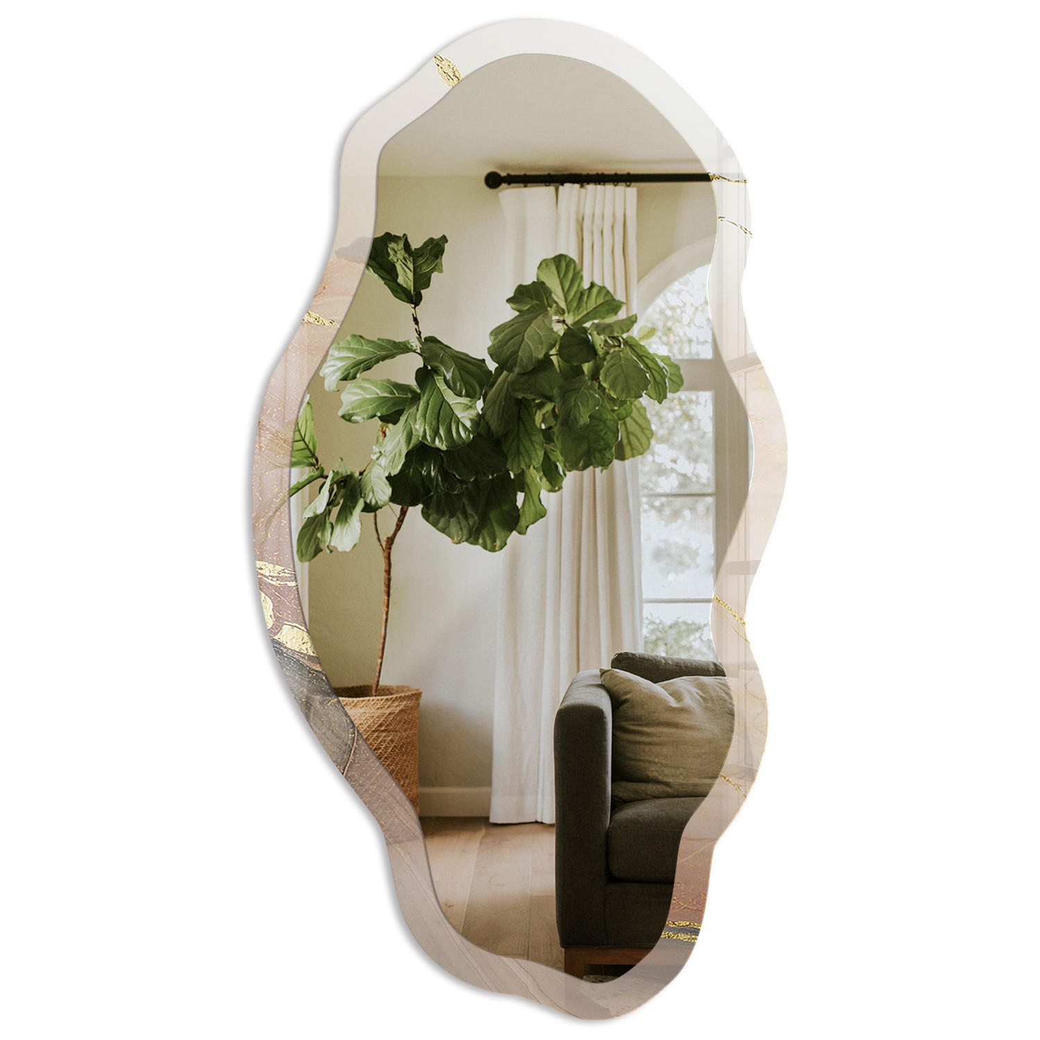SPIEGEL 90x45 cm asymmetrisch mit Druck - Marmormuster - Transparent, Glas (45/90/0.4cm) - TULUP