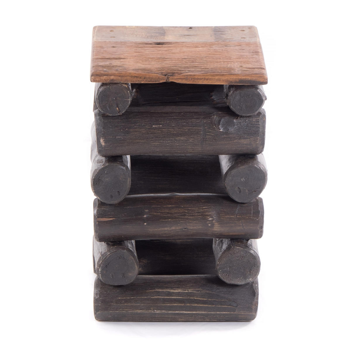 HOCKER BLOCK 38 Teak Recyclingholz massiv 04 schwarz-natur - Graubraun, Holz (30/39/30cm) - DESIGN DELIGHTS