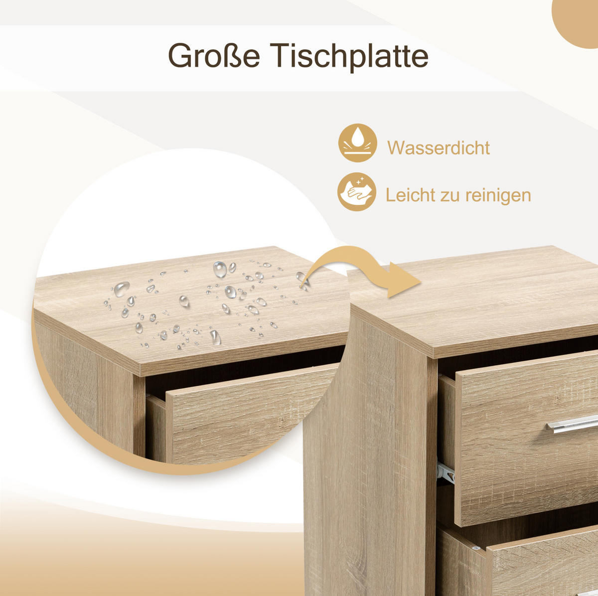 NACHTTISCH-SET (2 Stück) aus Spanplatte mit 3 Schubladen, 37,6/35,2/65,5 cm, Natur - Naturfarben, Holzwerkstoff (37.6/65.5/35.2cm) - Redom