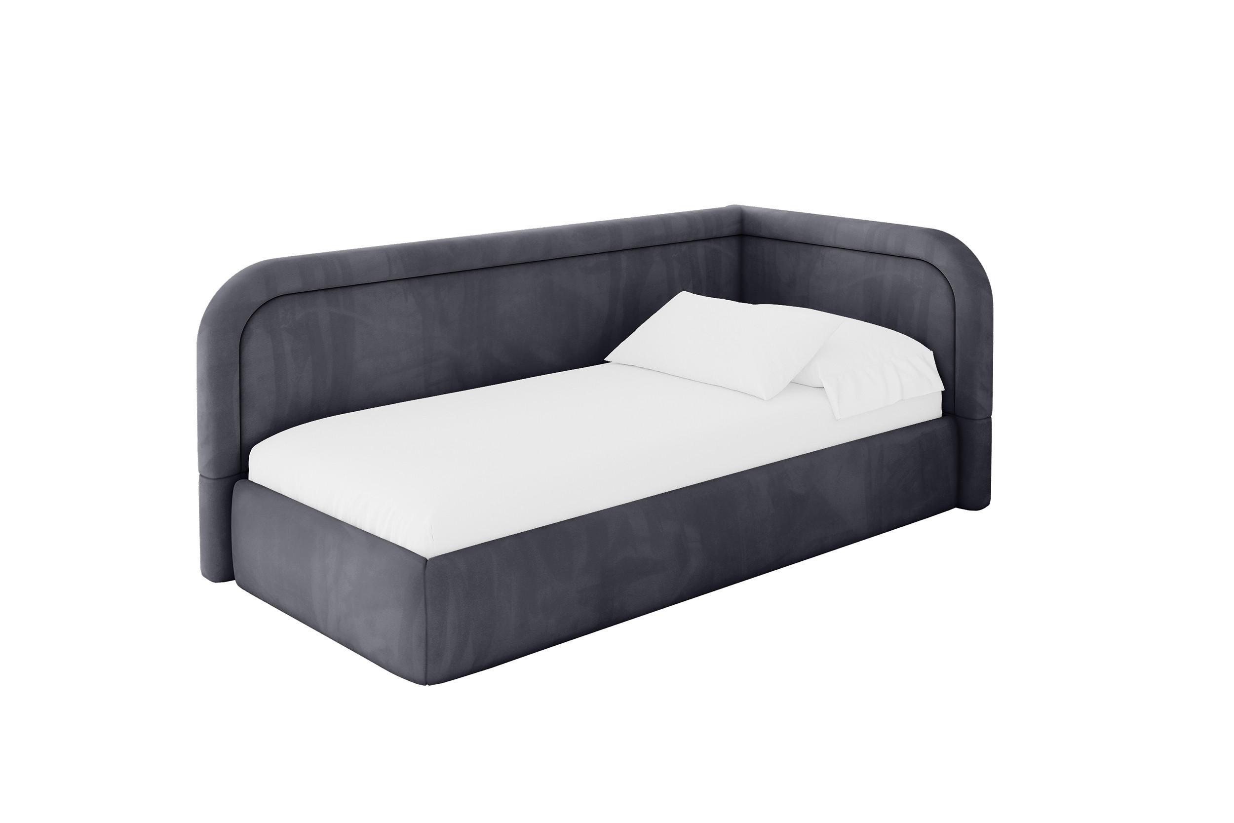 EINZELLBETT Jugendbett mit Bettkasten, Links - JOVY 90x200 Dunkelgrau - Dunkelgrau, Holzwerkstoff/Textil (90/200cm) - ALTDECOR