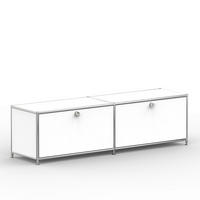 TV Board mit 2 Klappen & Schloss, Breite 152 cm, Signalweiß - Chromfarben/Silberfarben, Metall (40/43/152.2cm) - Versee