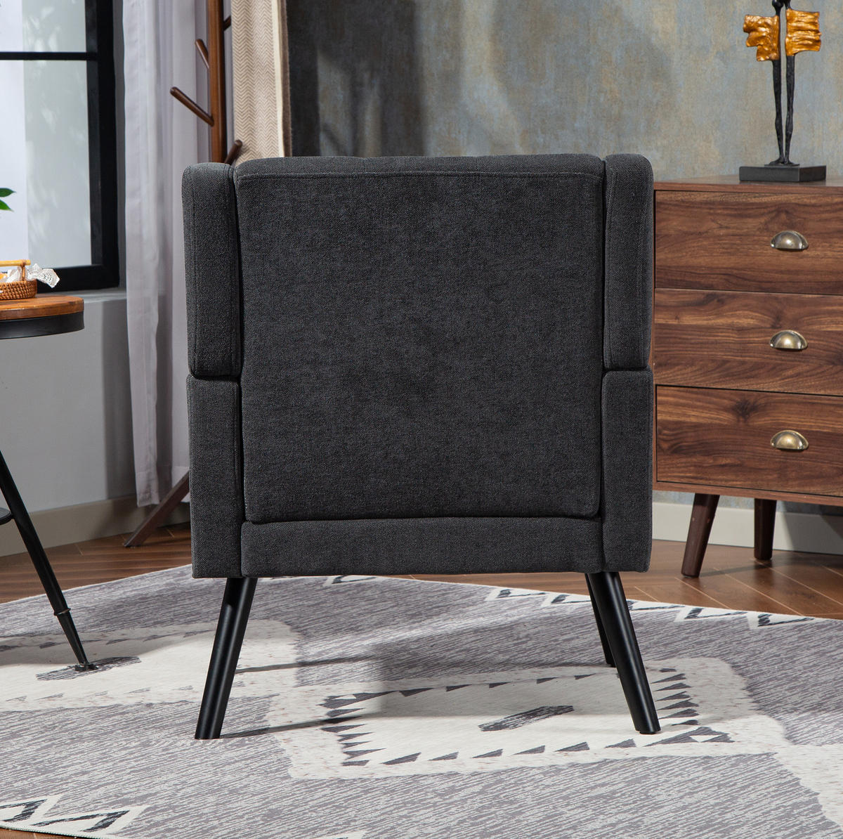 SESSEL 76/68/88 cm dunkelgrau aus Stoff mit Tufting und Massivholzbeinen - Dunkelgrau, Textil (76/88/68cm) - OKWISH