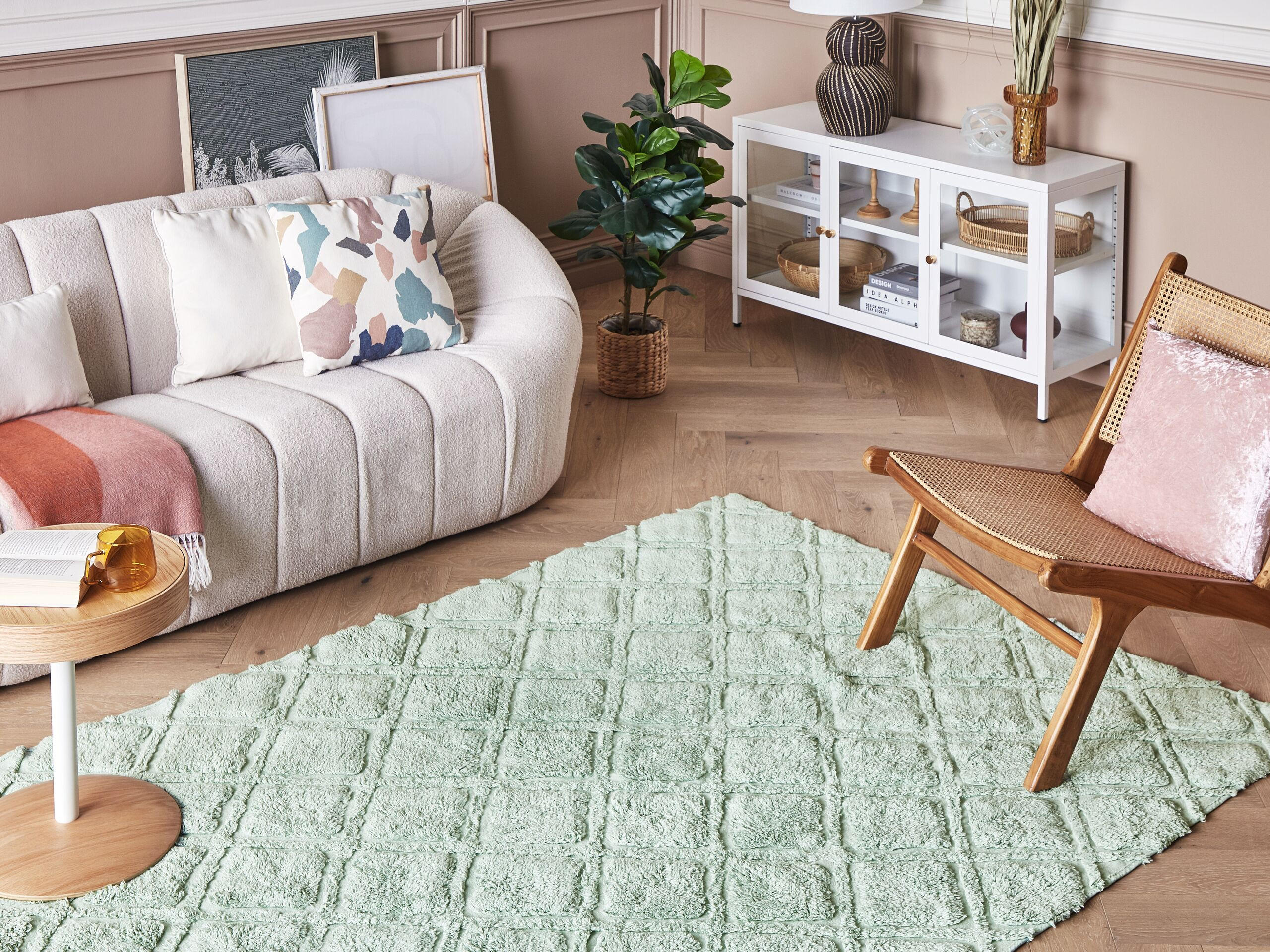 Thumbnail - Beliani Kurzflor-Teppich, Grün, Textil, Grafikmuster, Rechteckig, 140x200 cm, Teppiche & Böden, Teppiche, Naturteppiche