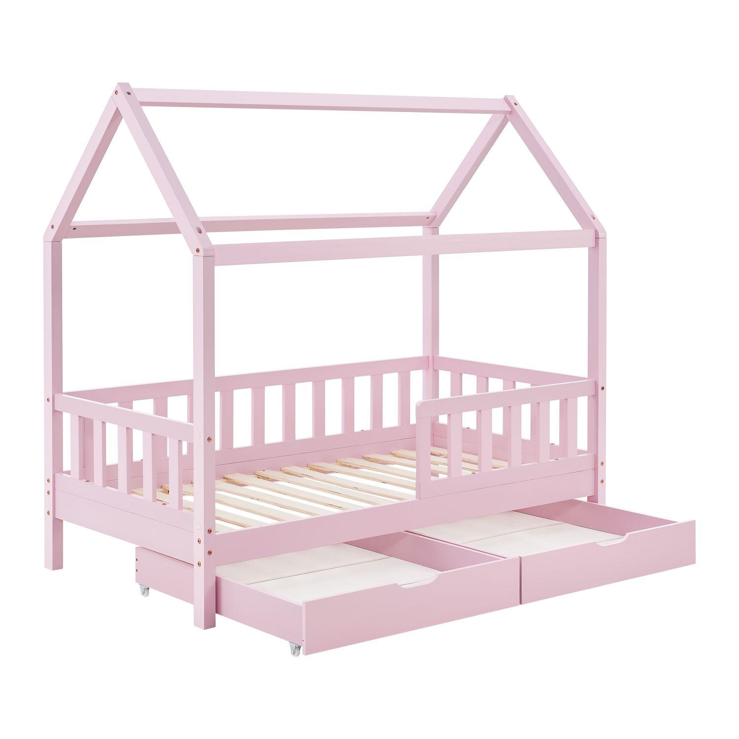 KINDERBETT Marli rosa 80x160 cm mit Bettkasten - Rosa, Holz (80/160cm) - Juskys
