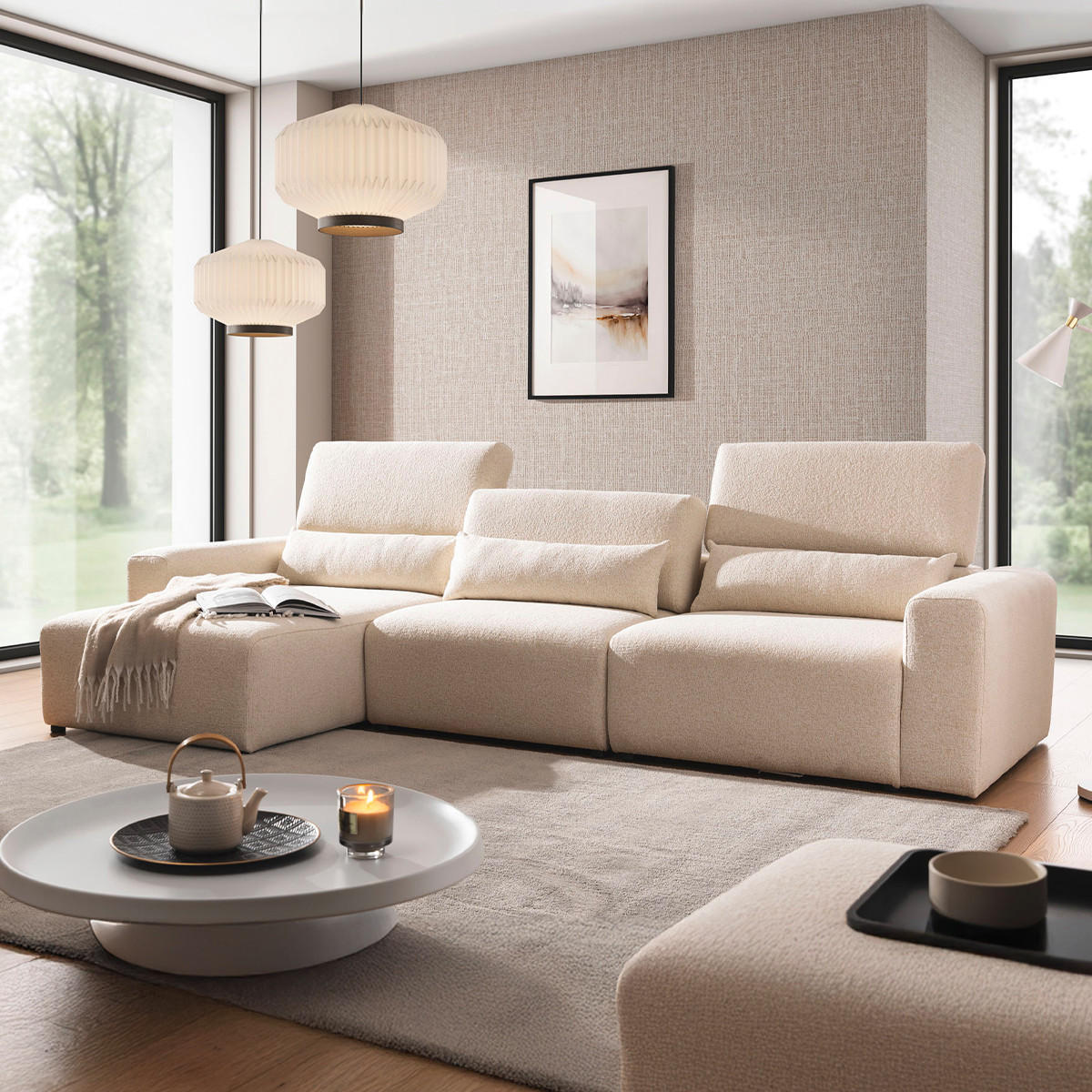 ECKSOFA Velano 3 Sitzplätze Beige - Beige, Holz (314/167cm) - Petits-meubles