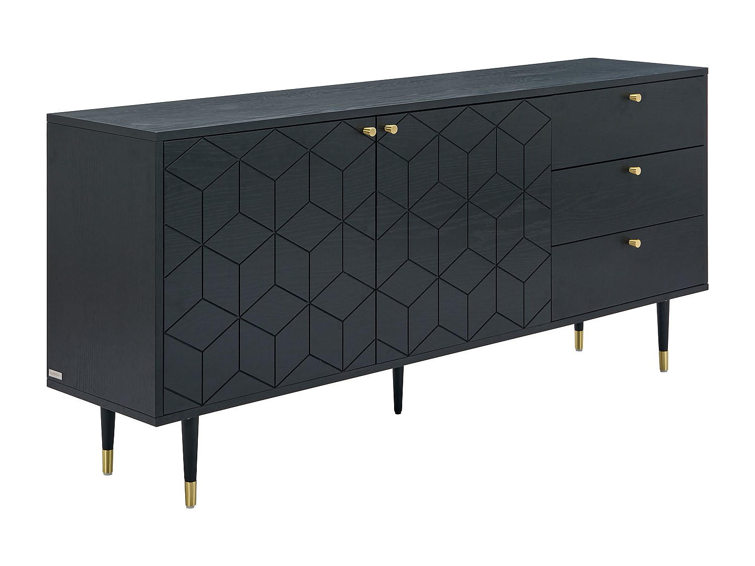 SIDEBOARD mit 2 Türen & 3 Schubladen - Eichenfurnier - Schwarz & Goldfarben - PARIOMA - Schwarz, Holz (180/79/40cm) - Vente-Unique