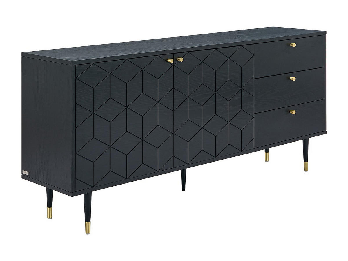 SIDEBOARD mit 2 Türen & 3 Schubladen - Eichenfurnier - Schwarz & Goldfarben - PARIOMA - Schwarz, Holz (180/79/40cm) - Vente-Unique
