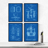 POSTER Set mit 4 Blau Patenten Wein A4 Rahmenlos - Klar, Papier (29.7/3cm) - Nacnic