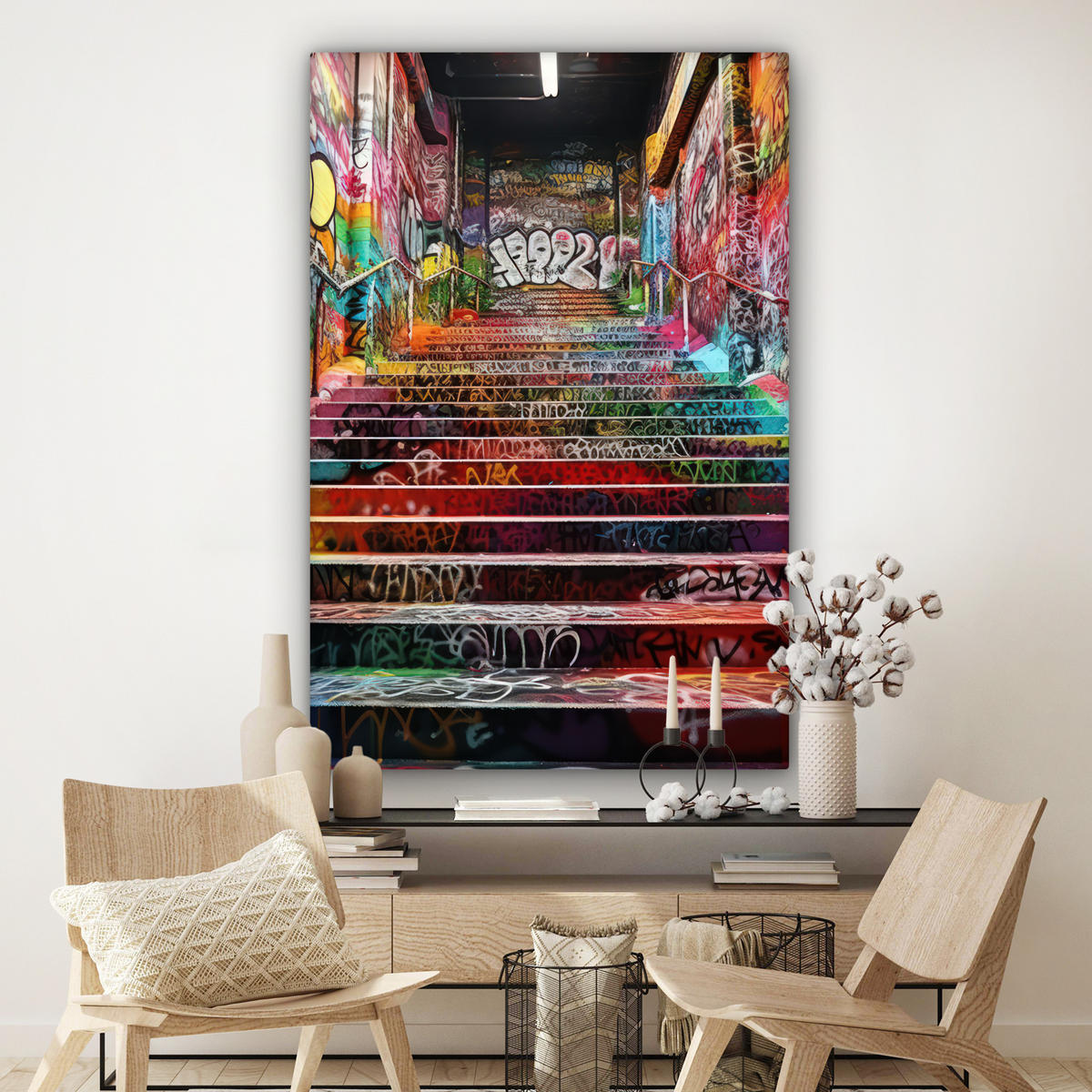 SLIKA NA PLATNU Stopnice 90x140 cm - večbarvno, tekstil (90/140cm) - MuchoWow