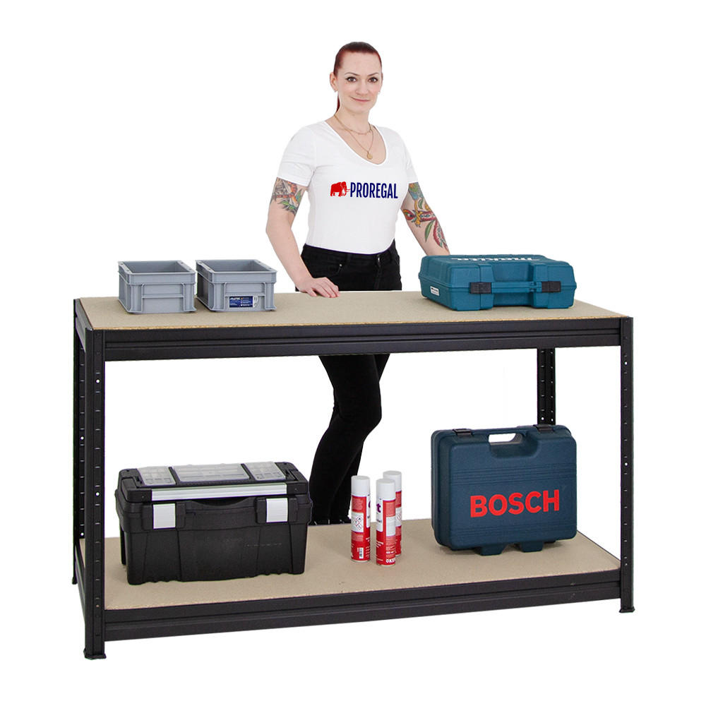 WERKBANK Dino höhenverstellbar 90x160x60 cm Traglast 600 kg Schwarz - Schwarz, Metall (160/87/60cm) - PROREGAL