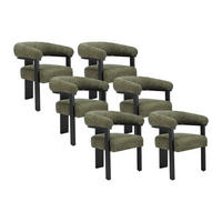 STUHL mit Armlehnen 6er-Set - Bouclé-Stoff & Kautschukholz - Khaki & Schwarz - LIVELIA - Olivgrün, Textil (64/78/60cm) - Vente-Unique