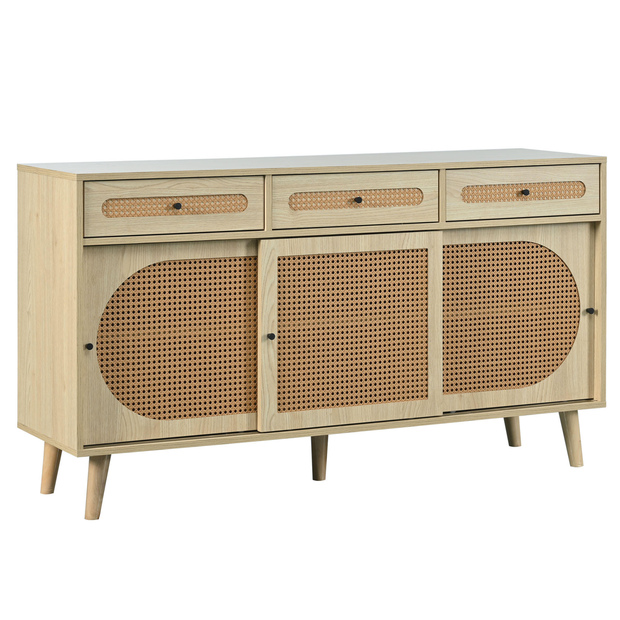SIDEBOARD, 3 Schubladen, Schiebetüren, Holz, 140cm - Eichefarben, Holzwerkstoff (40/78/140cm) - FLIEKS
