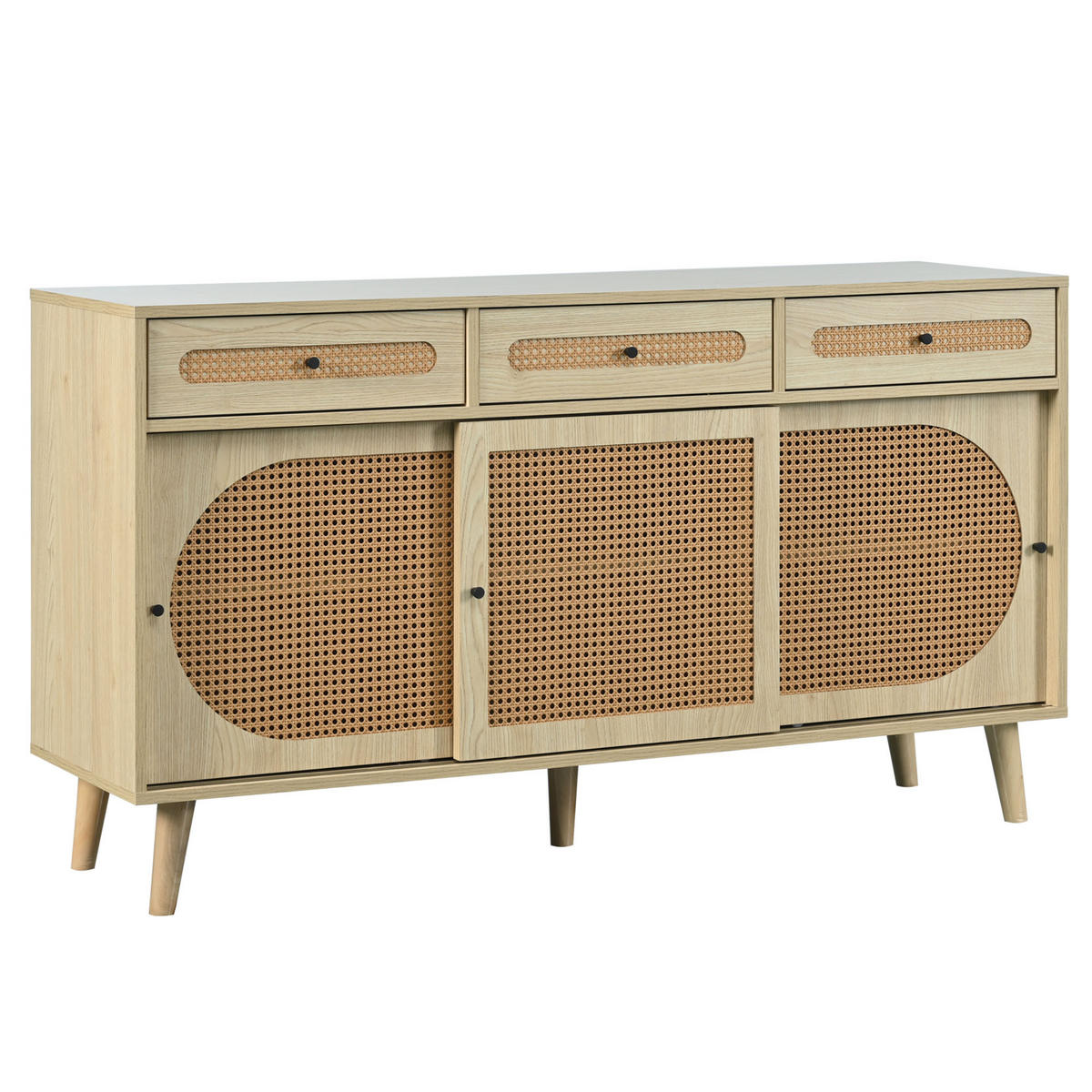 SIDEBOARD, 3 Schubladen, Schiebetüren, Holz, 140cm - Eichefarben, Holzwerkstoff (40/78/140cm) - FLIEKS
