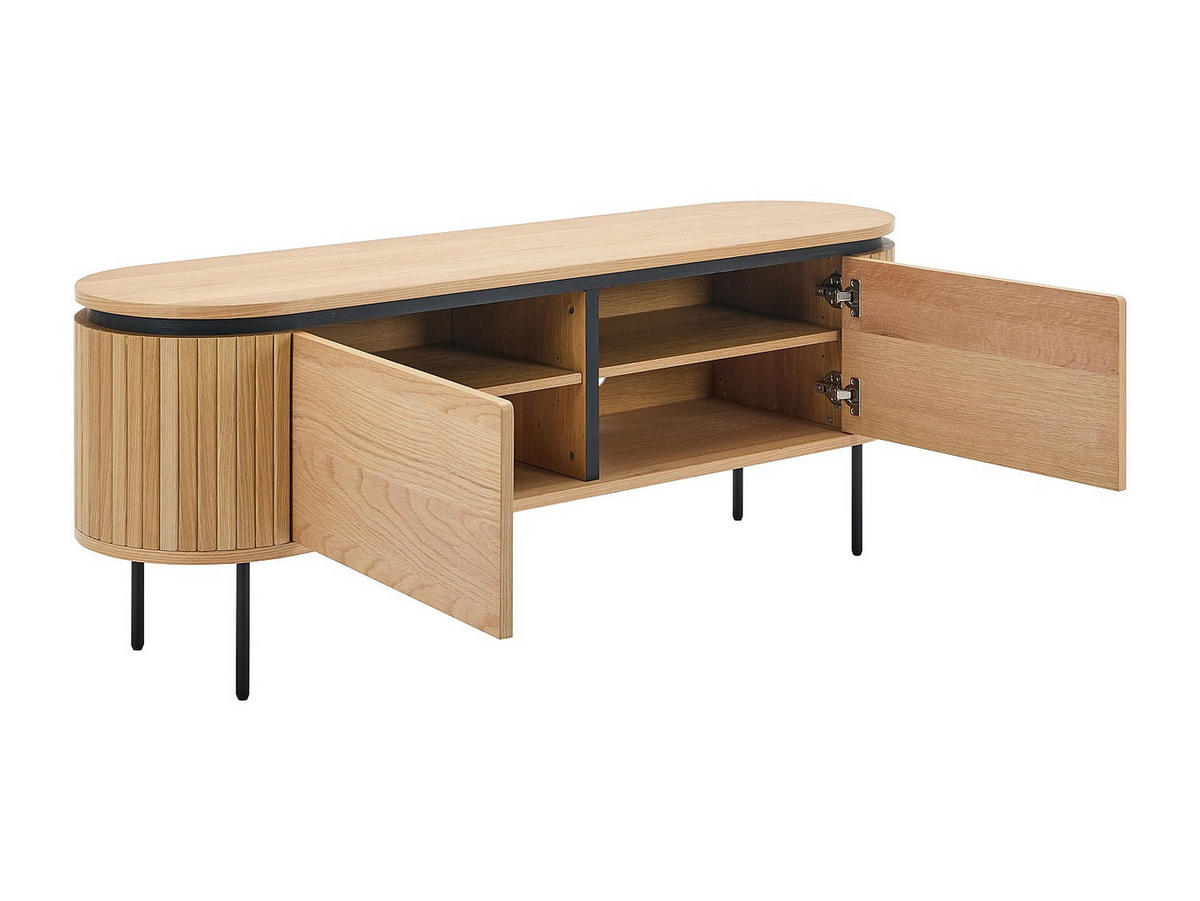 TV-MÖBEL mit 2 Türen - Eichenfurnier & Metall - Holzfarben hell & Schwarz - CARDIONA - Schwarz, Metall (150/55/40cm) - Vente-Unique