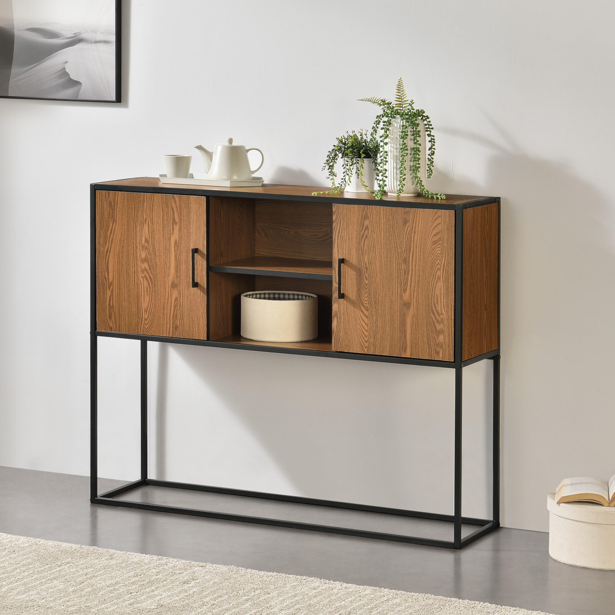 SIDEBOARD Motala - Dunkelbraun/Schwarz, Holzwerkstoff/Metall (108.5/90/30cm) - [en.casa]
