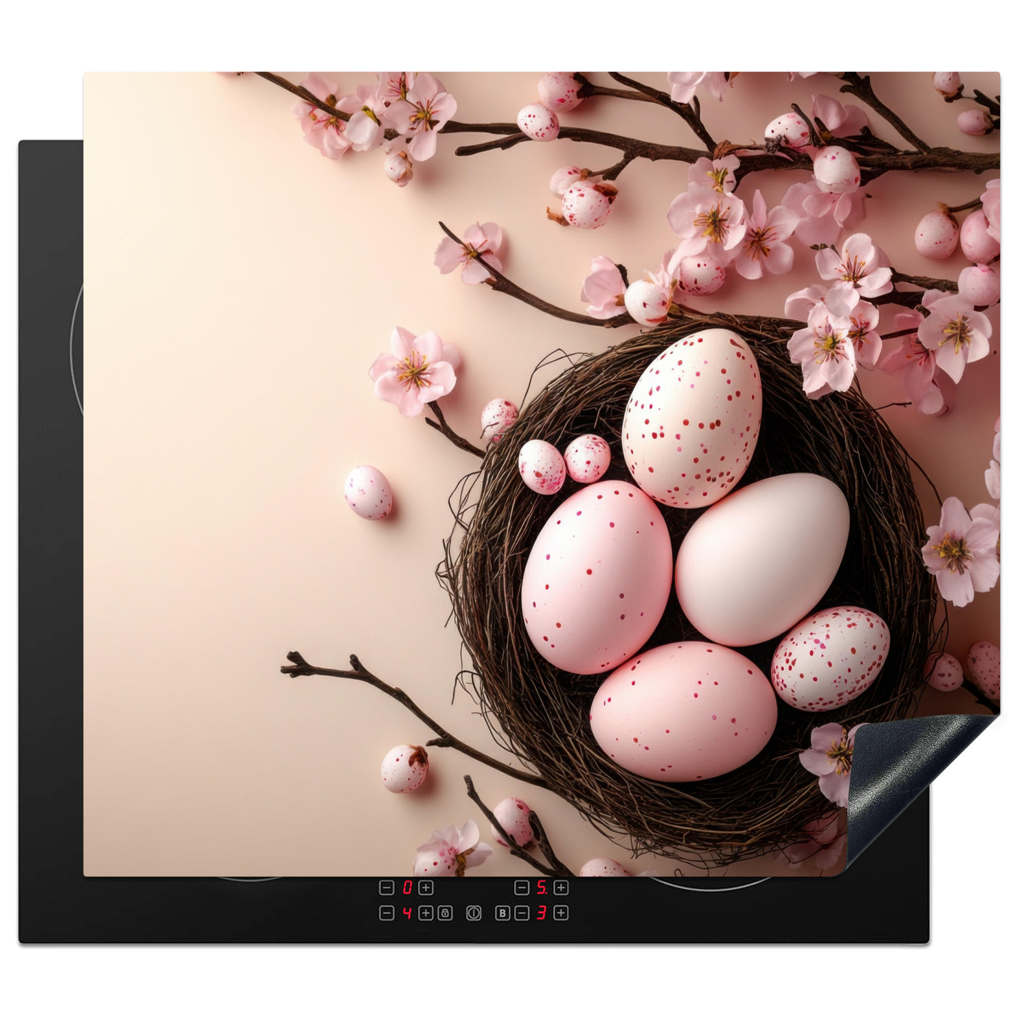 HERDABDECKPLATTE Rosa - Blüten - Eier Abdeckung Ceranfeld 58.3x51.3 cm - Hellrosa, Kunststoff (58.3/51.3/0.2cm) - MuchoWow