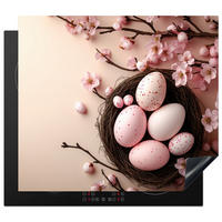 HERDABDECKPLATTE Rosa - Blüten - Eier Ceranfeldabdeckung 59x52 cm - Hellrosa, Kunststoff (59/52/0.2cm) - MuchoWow