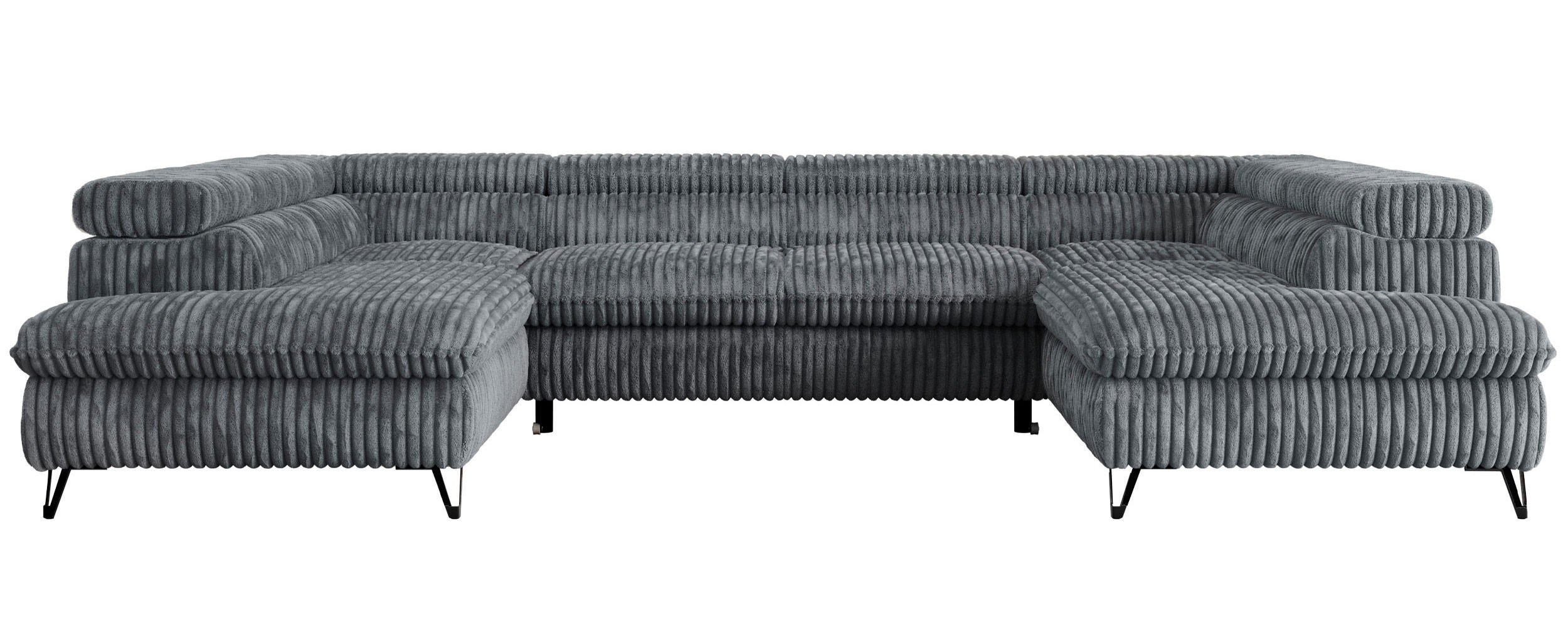 WOHNLANDSCHAFT PEDRO U Cord Dunkelgrau - Dunkelgrau/Schwarz, Textil/Metall (346/76/208cm) - MKS