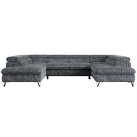 WOHNLANDSCHAFT PEDRO U Cord Dunkelgrau - Dunkelgrau/Schwarz, Textil/Metall (346/76/208cm) - MKS