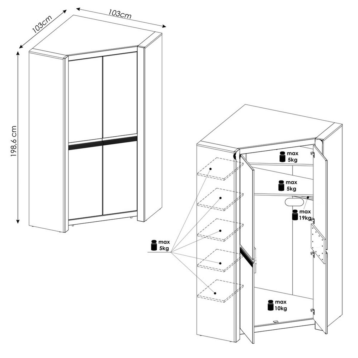 KLEIDERSCHRANK Nava-129 - Weiß, Holzwerkstoff (103/198/103cm) - Lomado