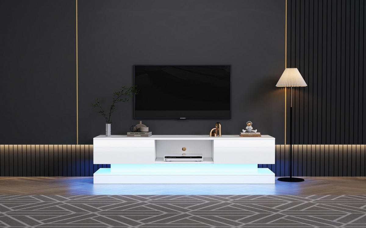 TV-LOWBOARD in Weiß Hochglanz mit LED und 2 Schubladen 160/35/40.5 cm - Weiß, Holzwerkstoff (160/40.5/35cm) - Redom