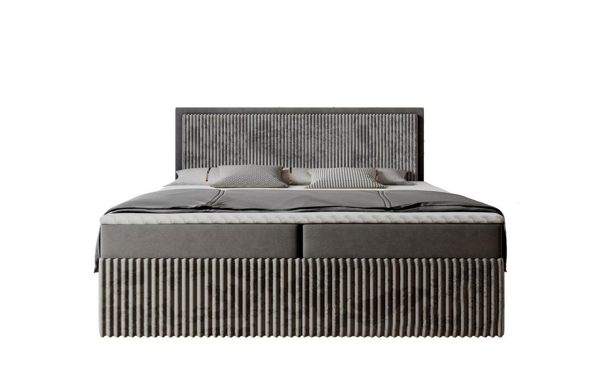 BOXBETT Labett CLEO 180/220 Grau Velvet-Cord – H3 - Grau, Holz (180/220cm) - Labett