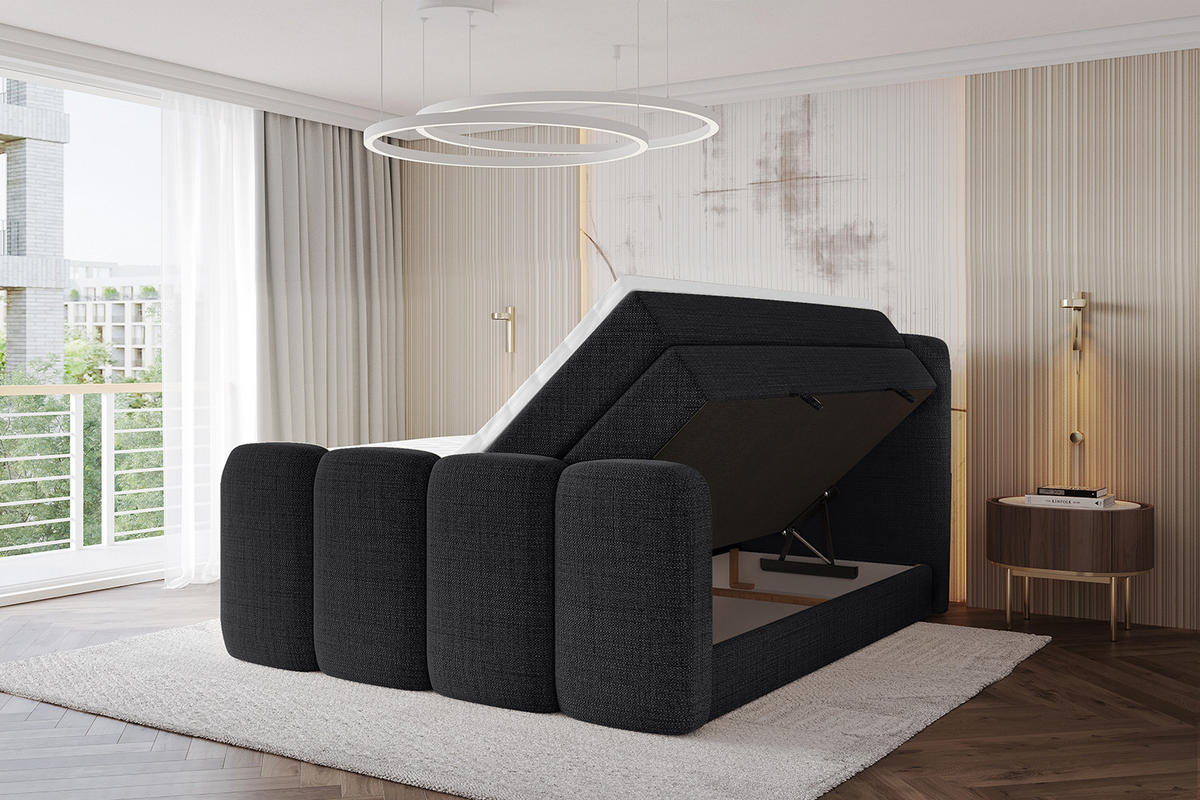 BOXBETT mit Matratze H3|H4 - NINA-Z KING - 160x200 cm - Schwarz - Schwarz, Holzwerkstoff (160/200cm) - ALTDECOR